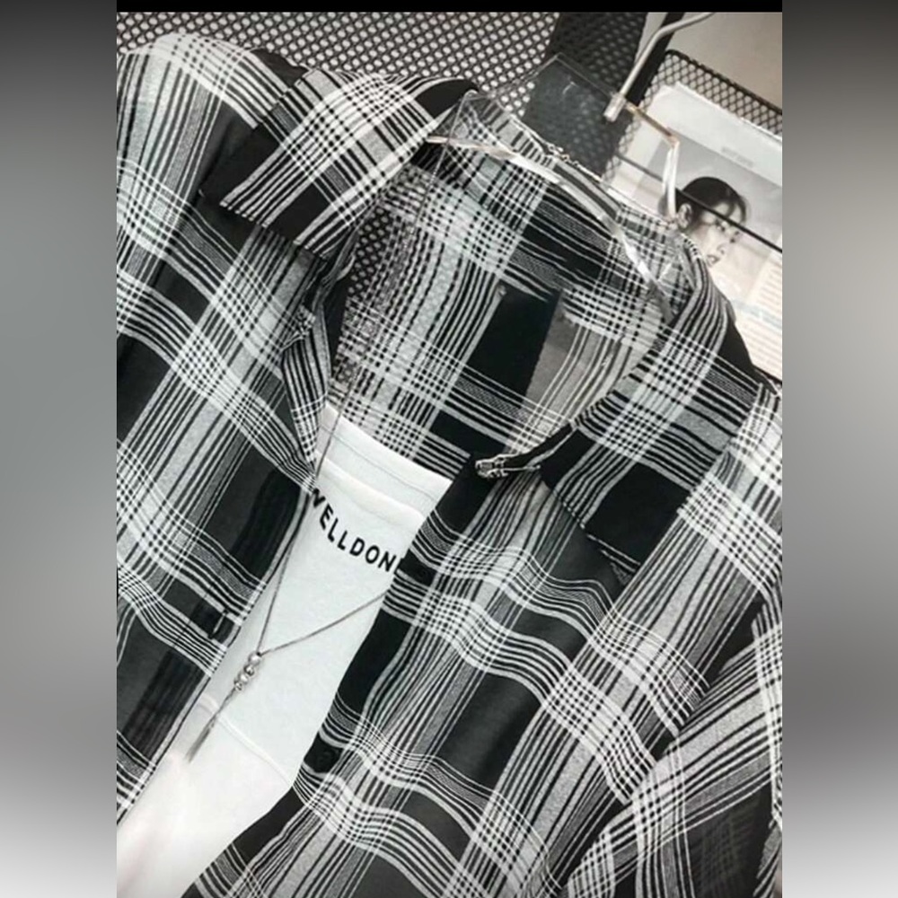 Semi Sheer Plaid Lightweight Loose Casual Sun-Protective Shirt